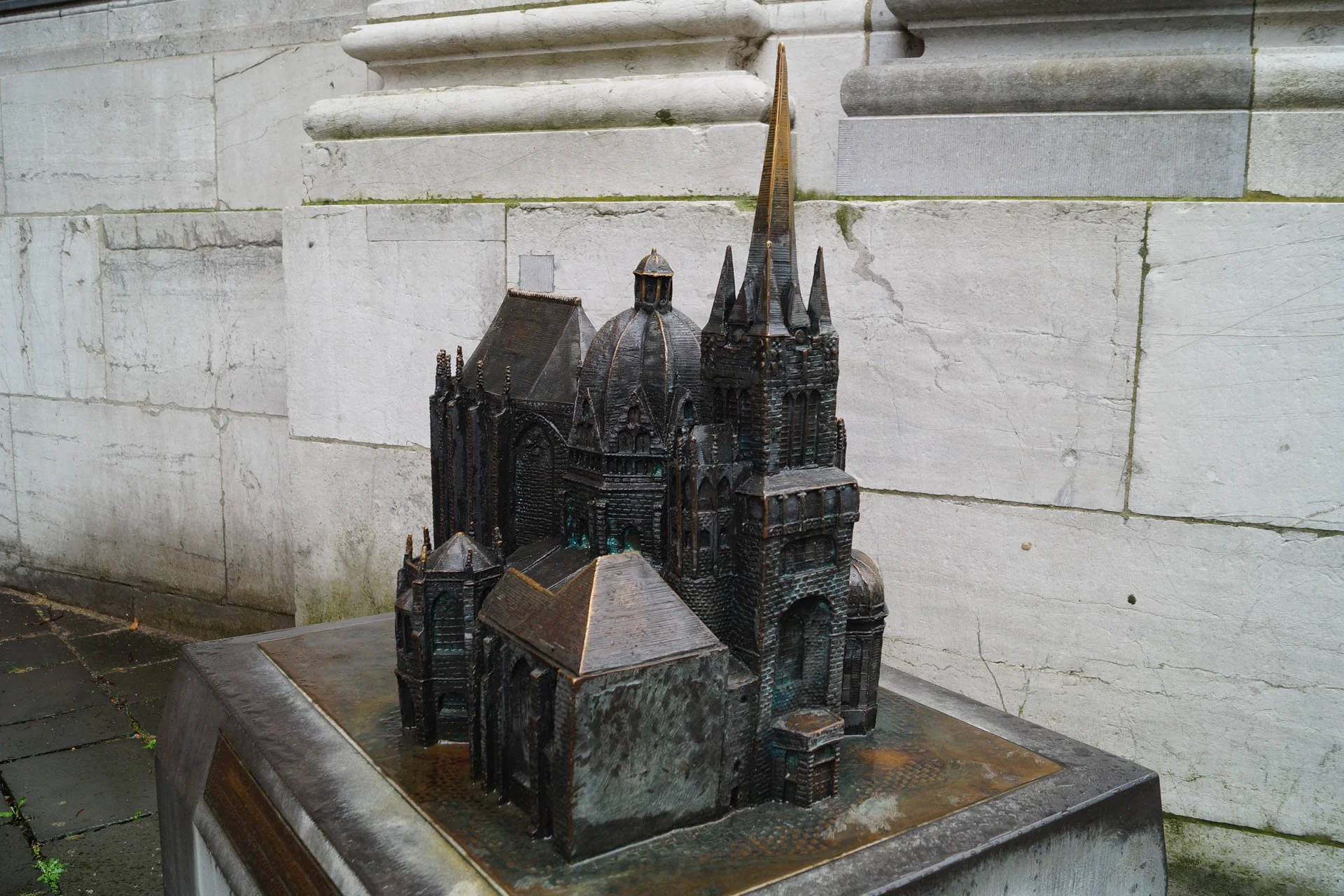 Aachen - Aachen Cathedral. A lot of Cathedrals in Europe have little brass models of the Cathedral so the entirety of the architecture can be appreciated.