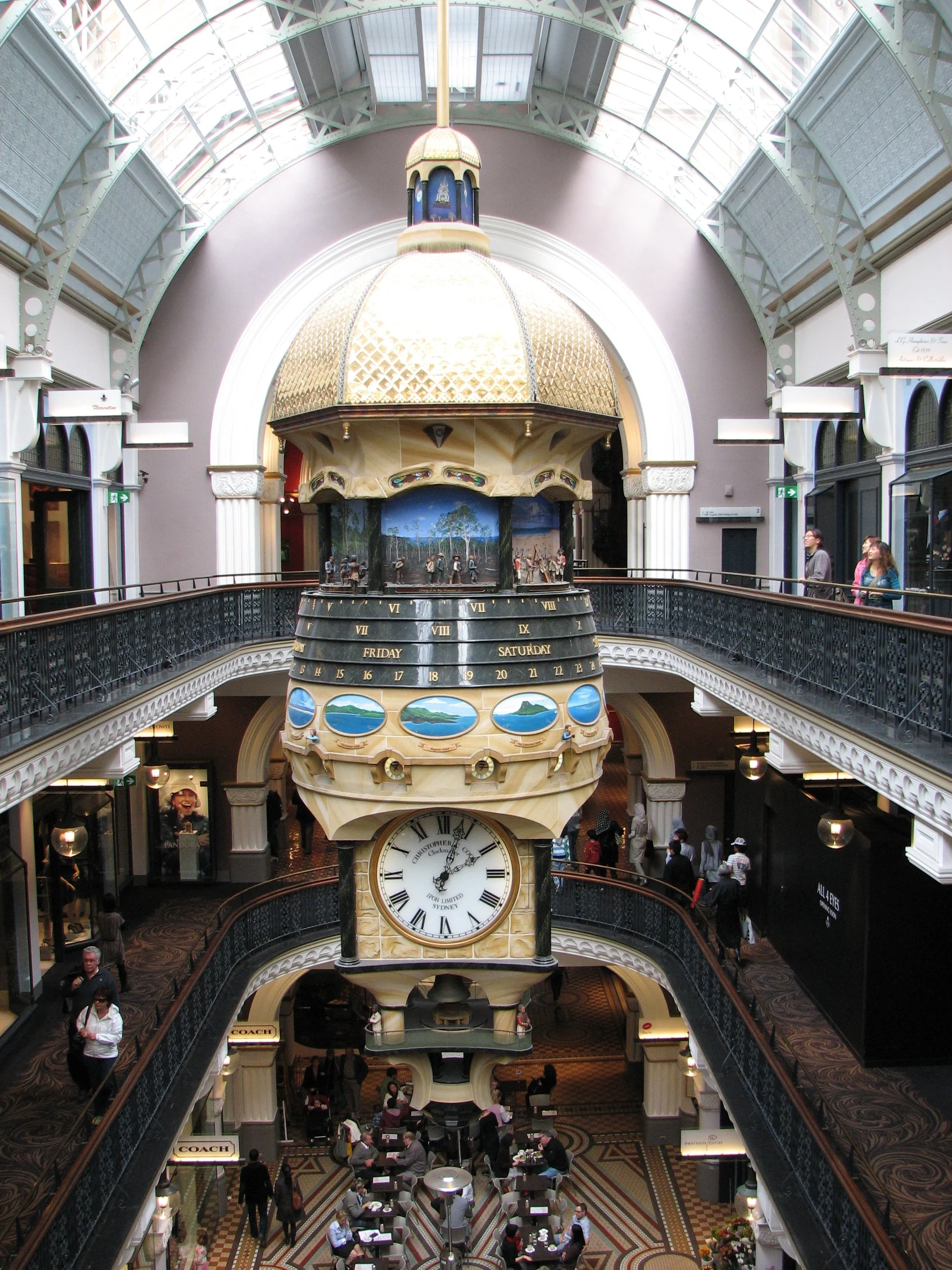 Queen Victoria Building, Sydney - this clock as various scenes from Australia's history