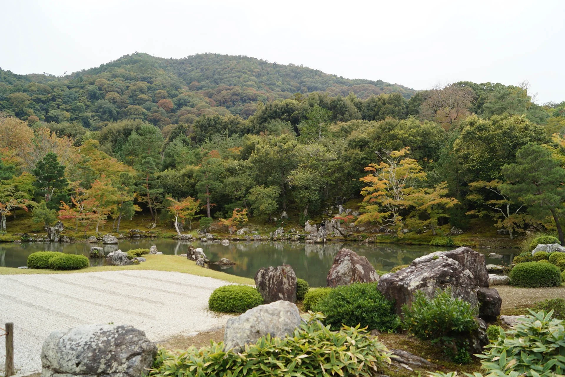 Kyoto - Garden at Tenryu-ji Temple with Mount Arashiyama in the background