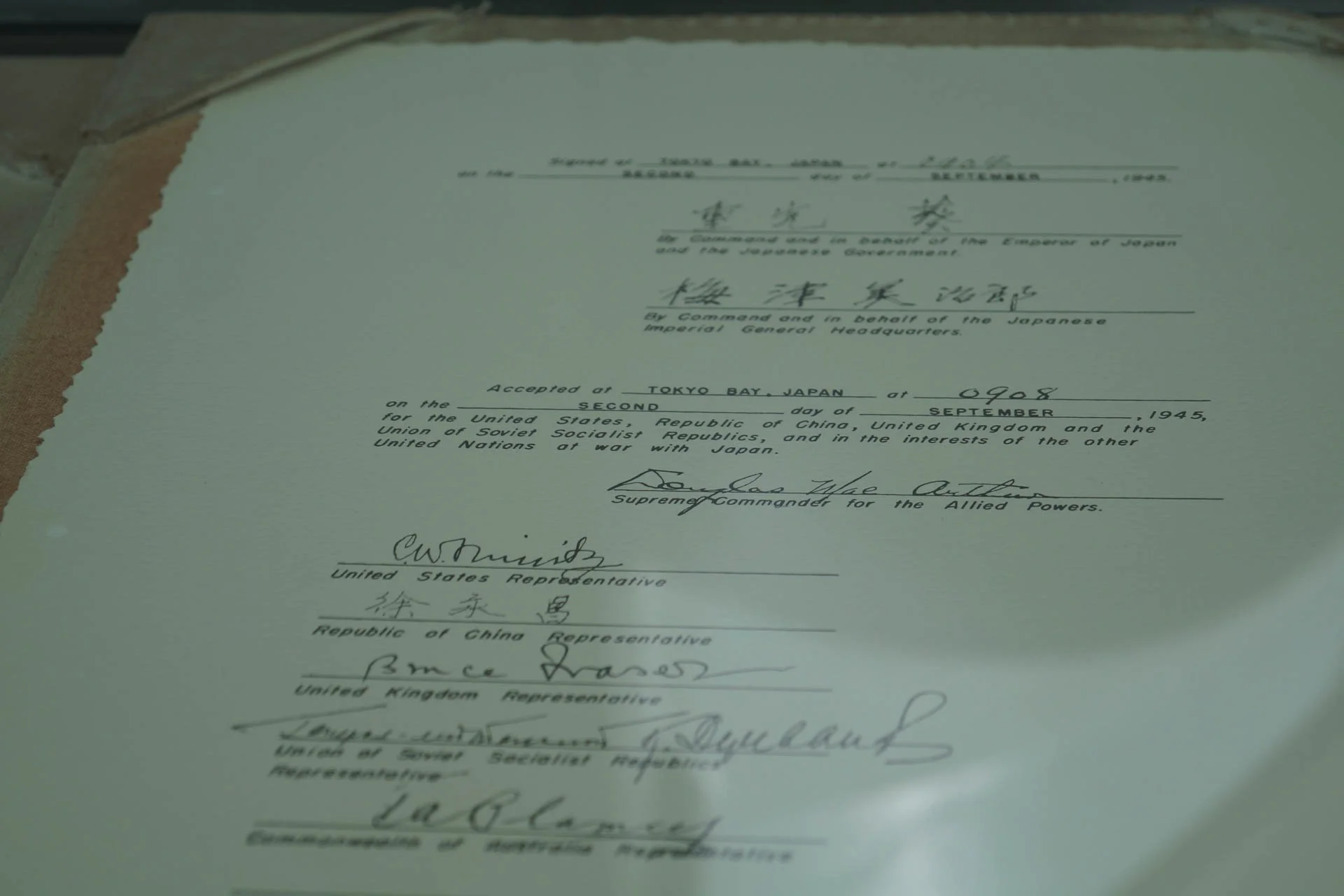 Oahu, the Japanese Surrender document on the USS Missouri