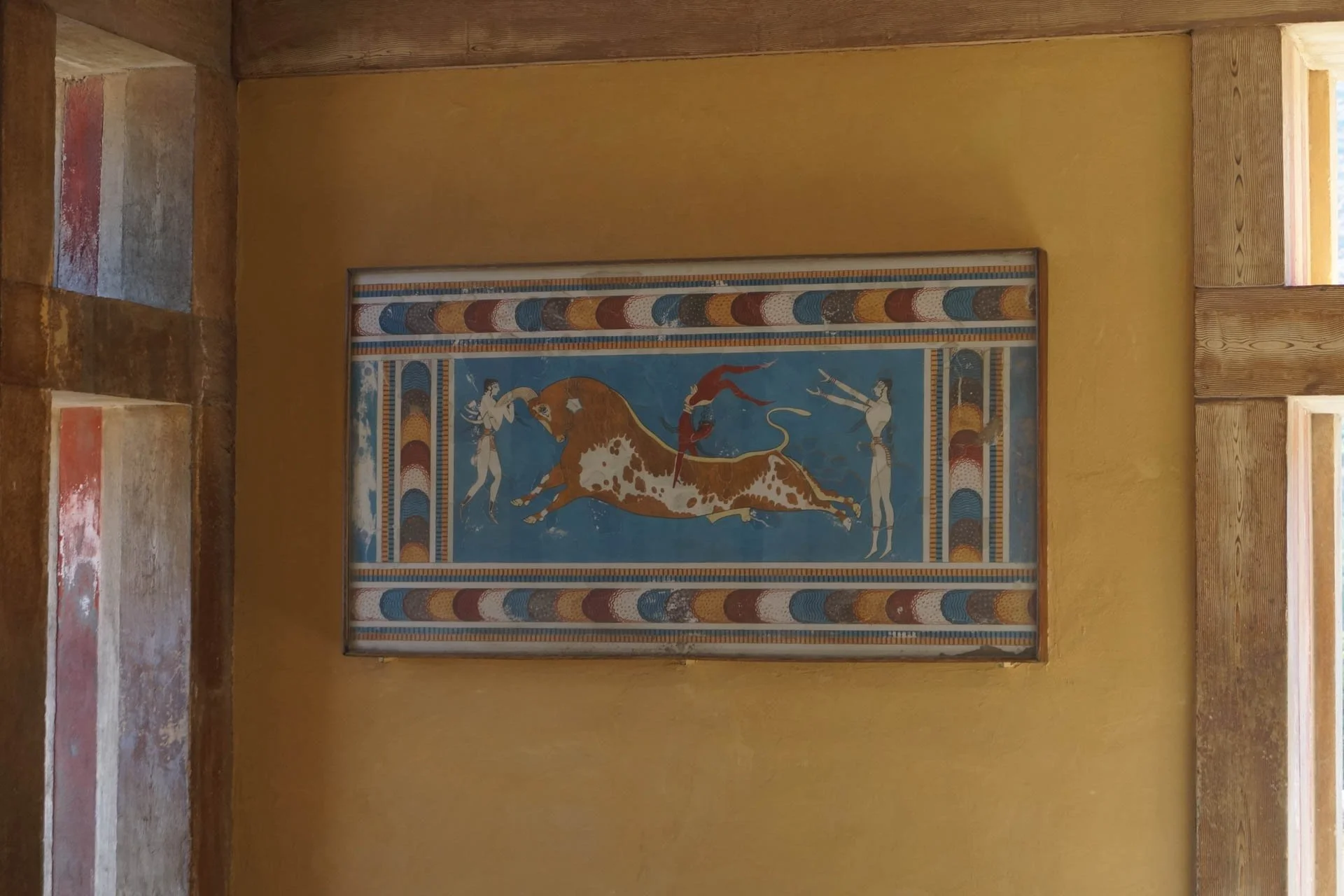 Crete - Fresco of The Bull Leaper at The Knossos. This is a replica and the original is in The Archeological Museum of Heraklion.