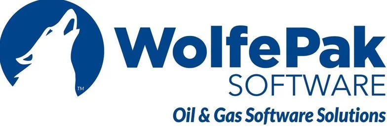 Logo of WolfePak Software with a stylized wolf head and the text 'WolfePak Software' and 'Oil & Gas Software Solutions'.