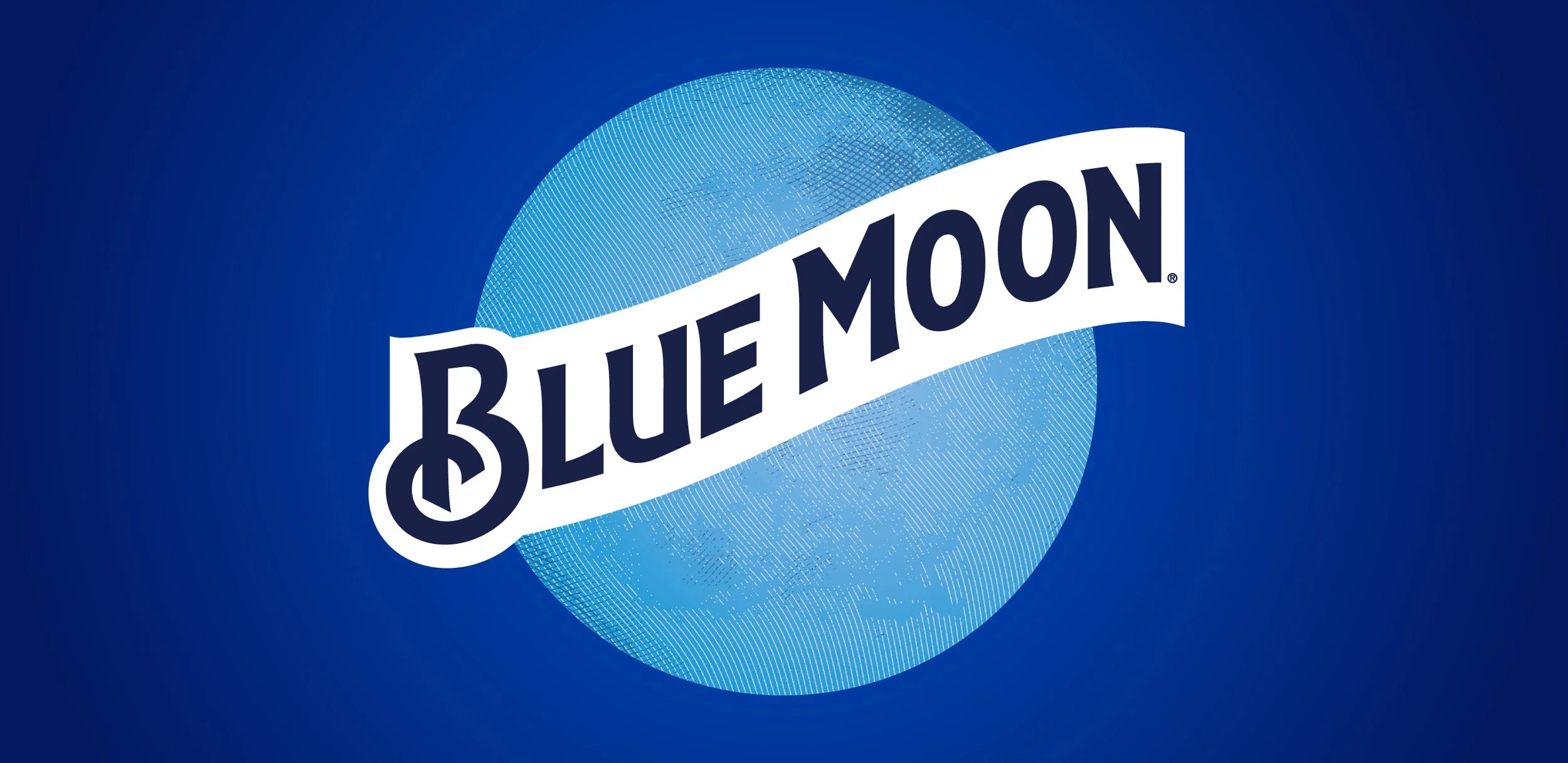 Blue Moon beer logo with blue background and a large blue moon in the center by Soulsight.