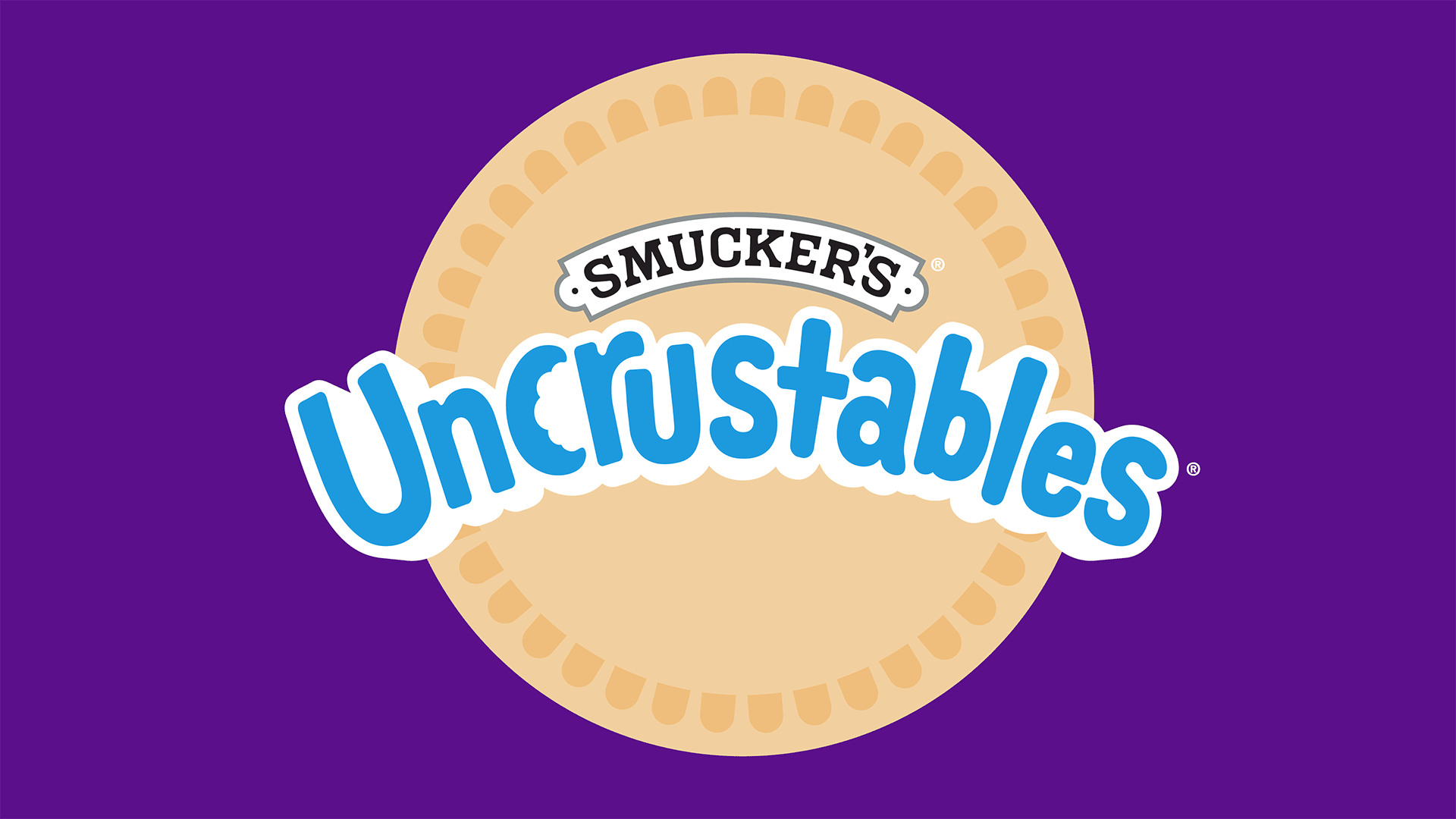 Package of Smucker's Uncrustables peanut butter and jelly sandwiches on purple background.