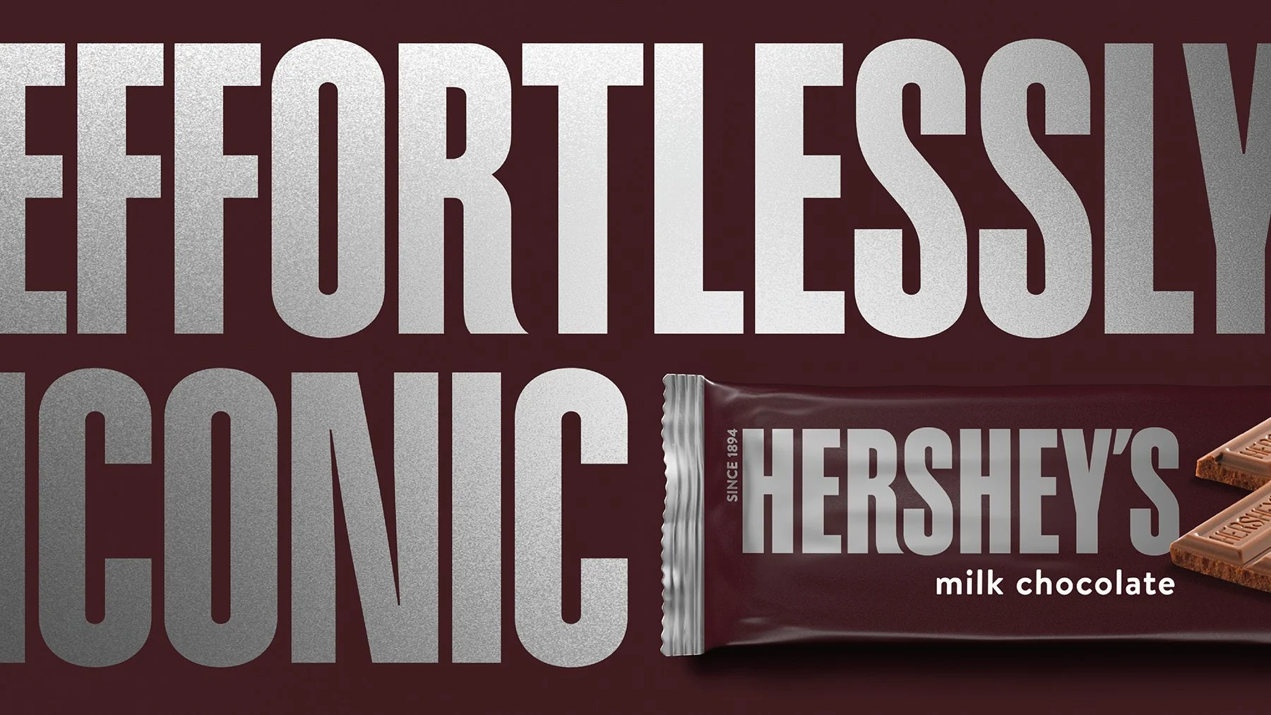 Close-up of Hershey's milk chocolate bar packaging with large text reading 'Forty Fives Confection' and the Hershey's logo, partially showing a chocolate bar at the bottom right.