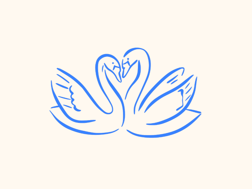 Line drawing of two swans facing each other with their necks curved inward, forming a heart shape.