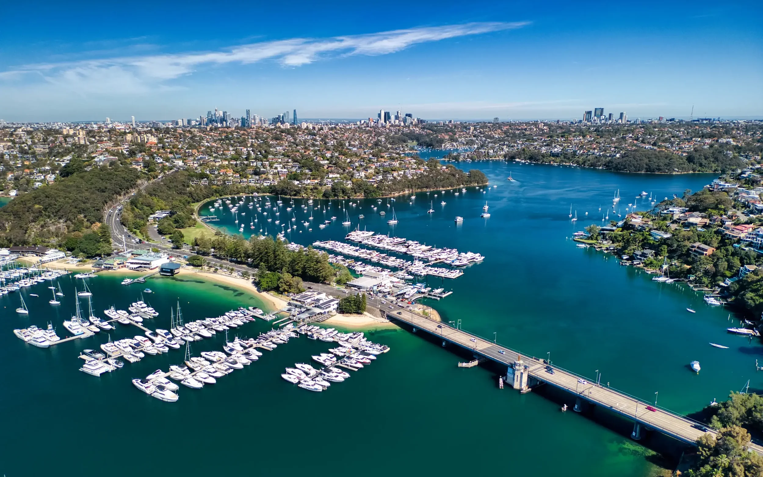 Drone aerial view of bridge inspection in Sydney