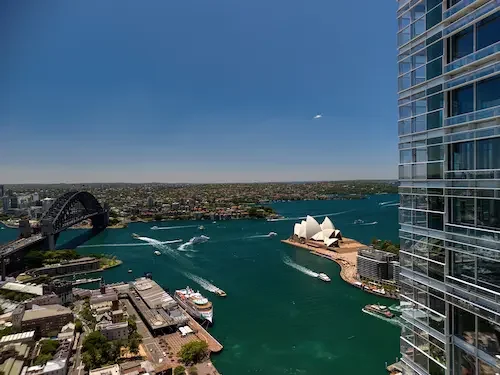 Aerial drone real estate photography Sydney Harbour with Opera House and Harbour Bridge — Batuti Photos