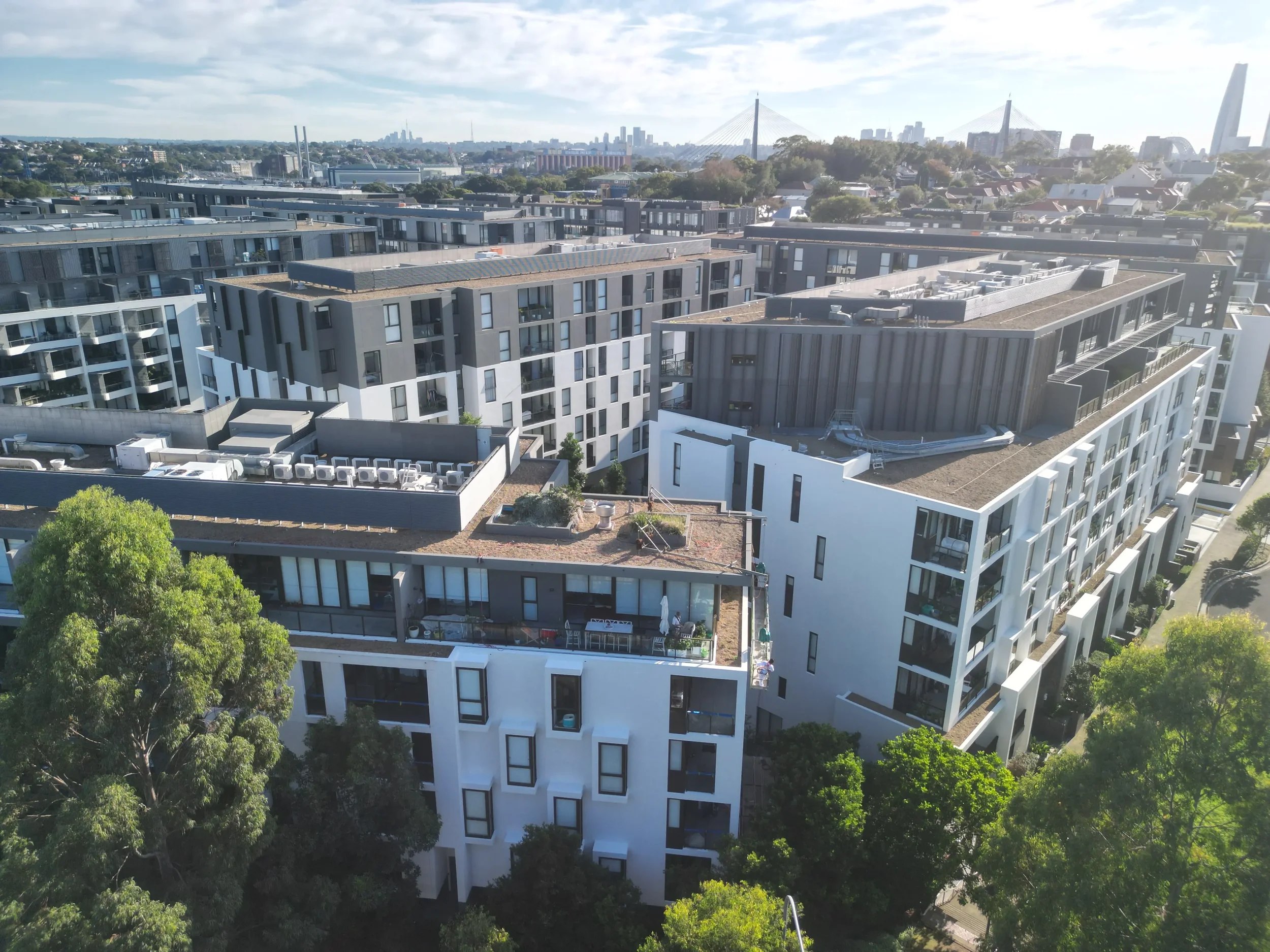 Drone aerial view of strata painting project in Sydney