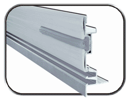 Close-up of a white aluminum sliding door track system.