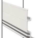 Close-up of a white baseboard with a gray strip at the bottom.