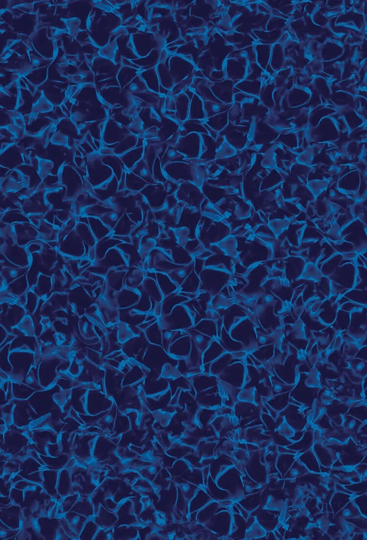 Blue abstract pattern with interconnected lines and shapes on a dark background