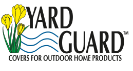 Yard Guard logo with yellow tulips and blue wave design, slogan 'Covers for Outdoor & Home Products'.