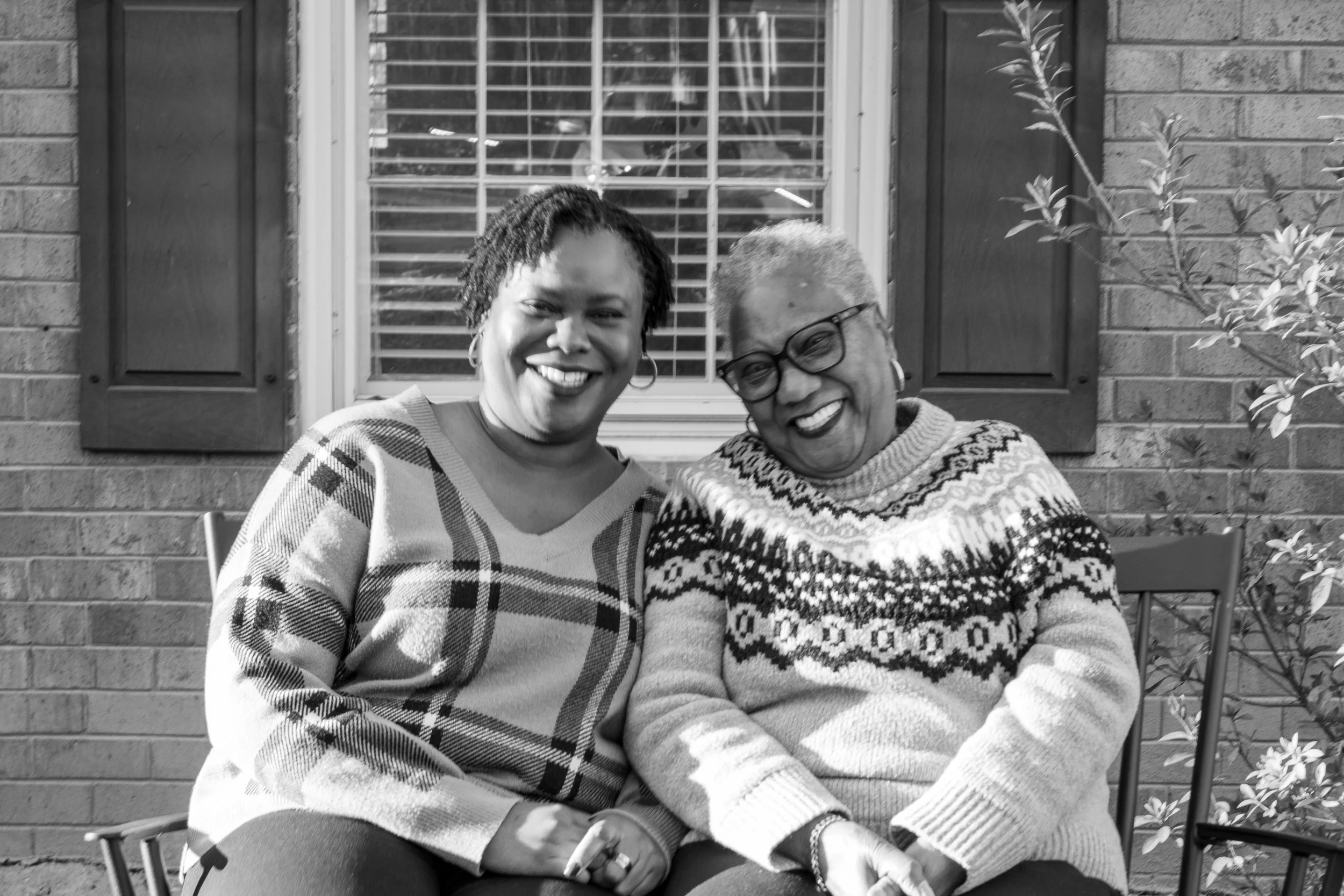 Portrait of a mother and daughter in black and white
