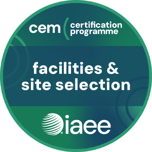 Certification badge for CEM facilities and site selection program by IAEE.