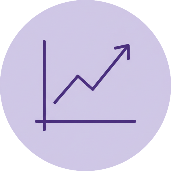 Purple line graph with an upward trend on a light purple background.