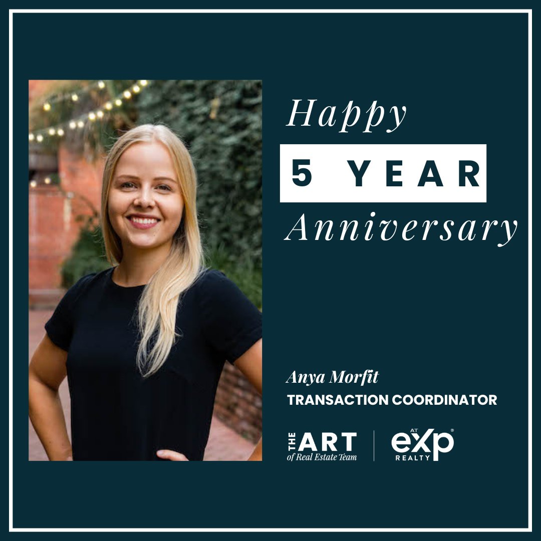 We have an anniversary to celebrate!🌟⁠
⁠
Congratulations to our Transaction Coordinator @anyamorfit on her 5️⃣ year anniversary with The ART of Real Estate Team!🎉⁠
⁠
.⁠
.⁠
.⁠
.⁠
. ⁠
#columbiasc #columbiasouthcarolina #TheARTofRealEstateTeam