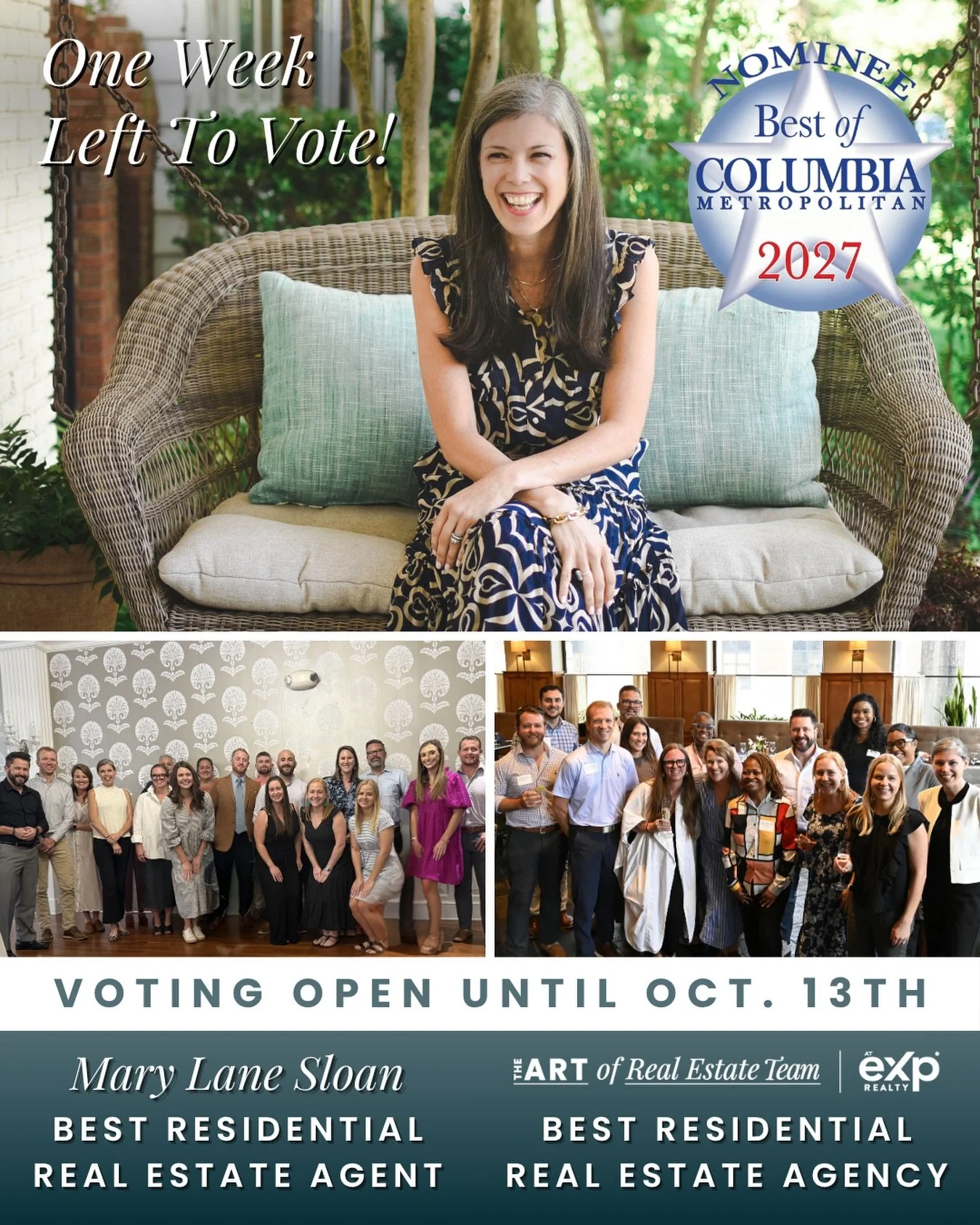 We&rsquo;re nominated for Best of Columbia 2027! 🎉🩵⁠
⁠
The ART of Real Estate Team at eXp Realty has been nominated for Best Residential Real Estate Agency, and our very own Mary Lane Sloan has been nominated for Best Residential Real Estate Agent 