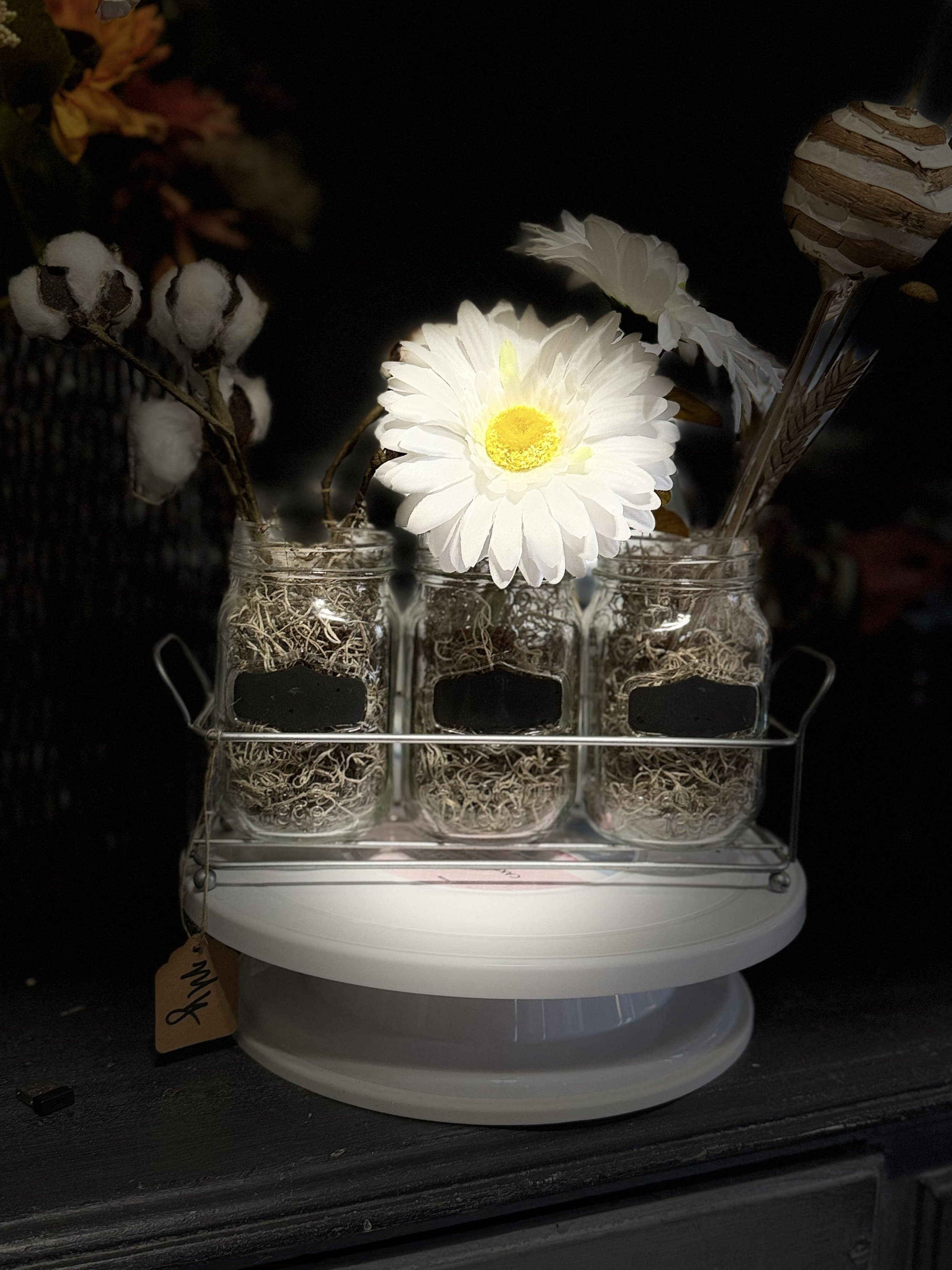 Rustic Glass Jar Trio with Floral Accents