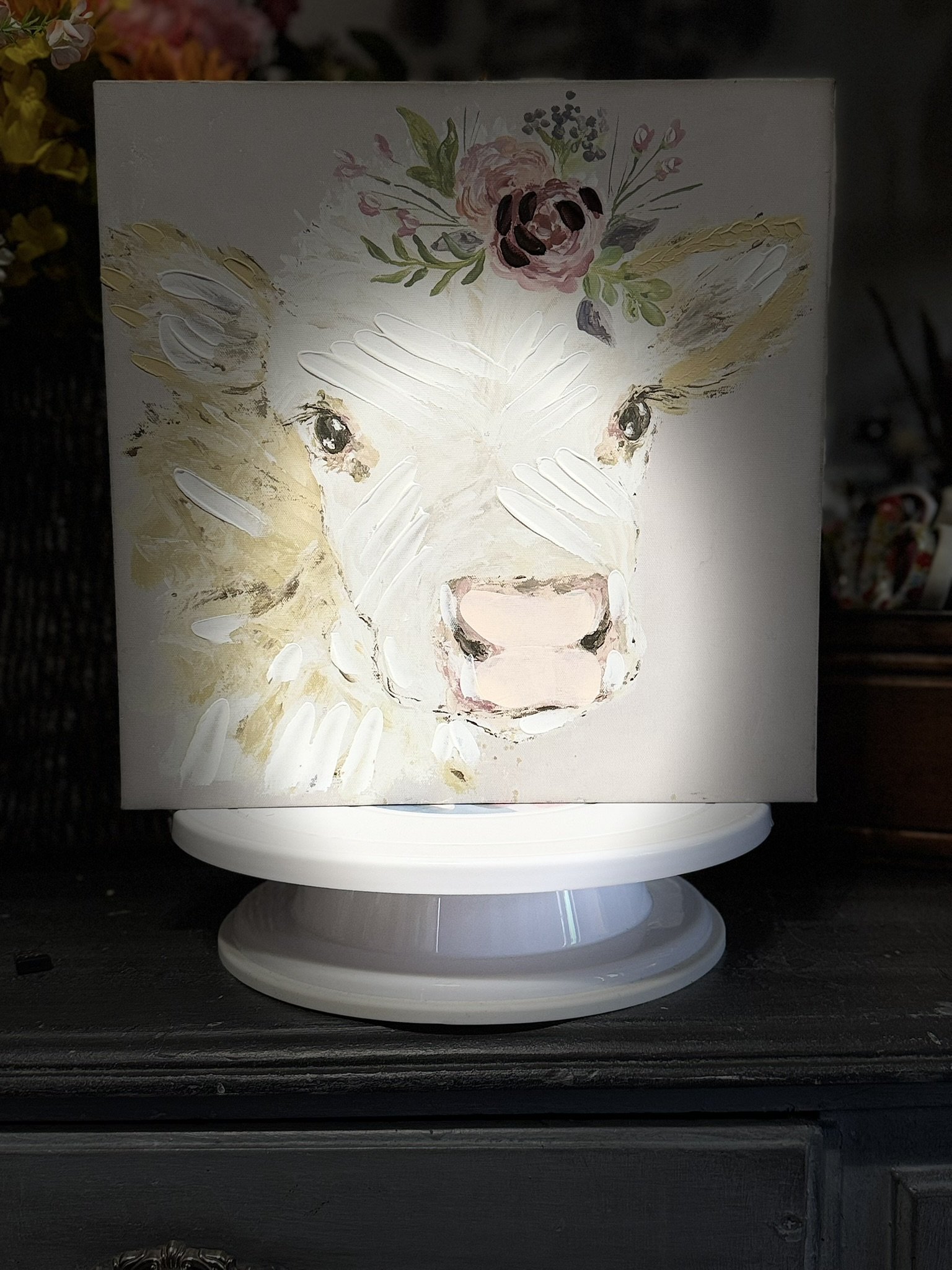 Charming Floral Cow Canvas Print