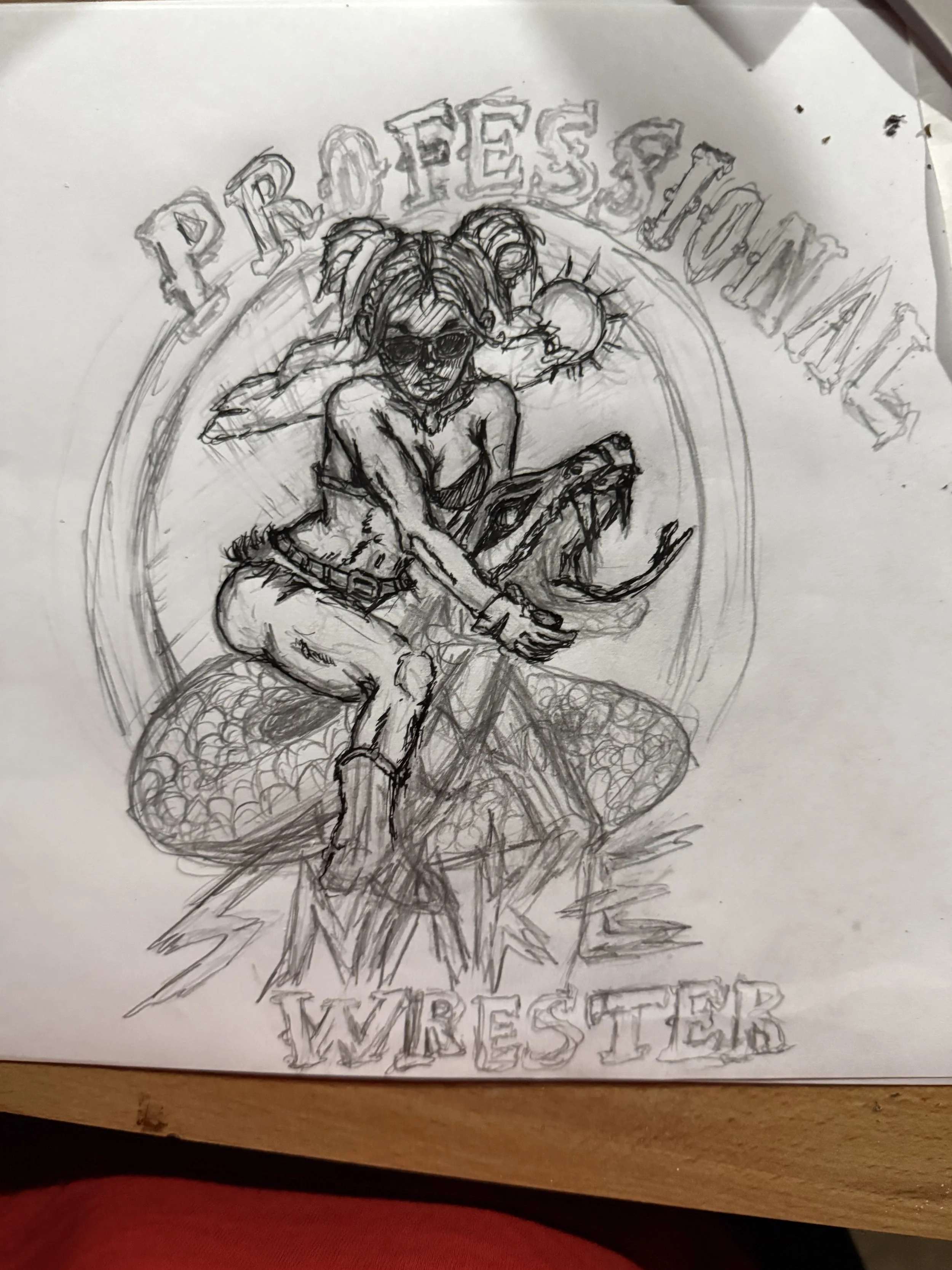 A hand-drawn sketch of a person with dreadlocks, wearing sunglasses, sitting on a snake, with the words "PRESIDENT