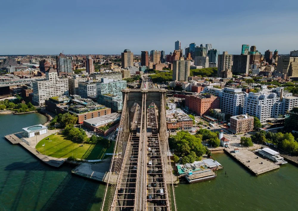 Aerial view Brooklyn Bridge and downtown skyline