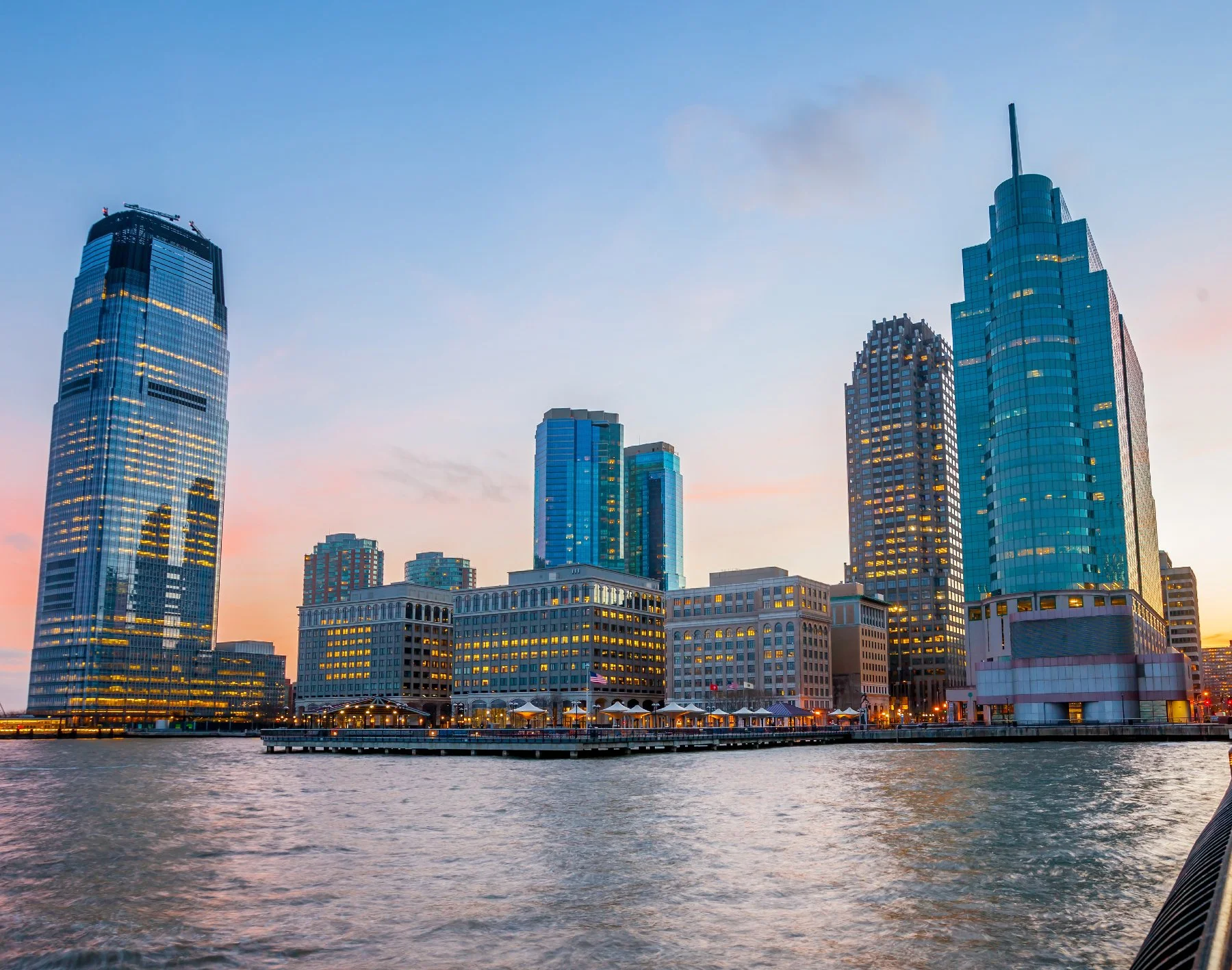Waterfront view of Jersey City skyline in New Jewsey
