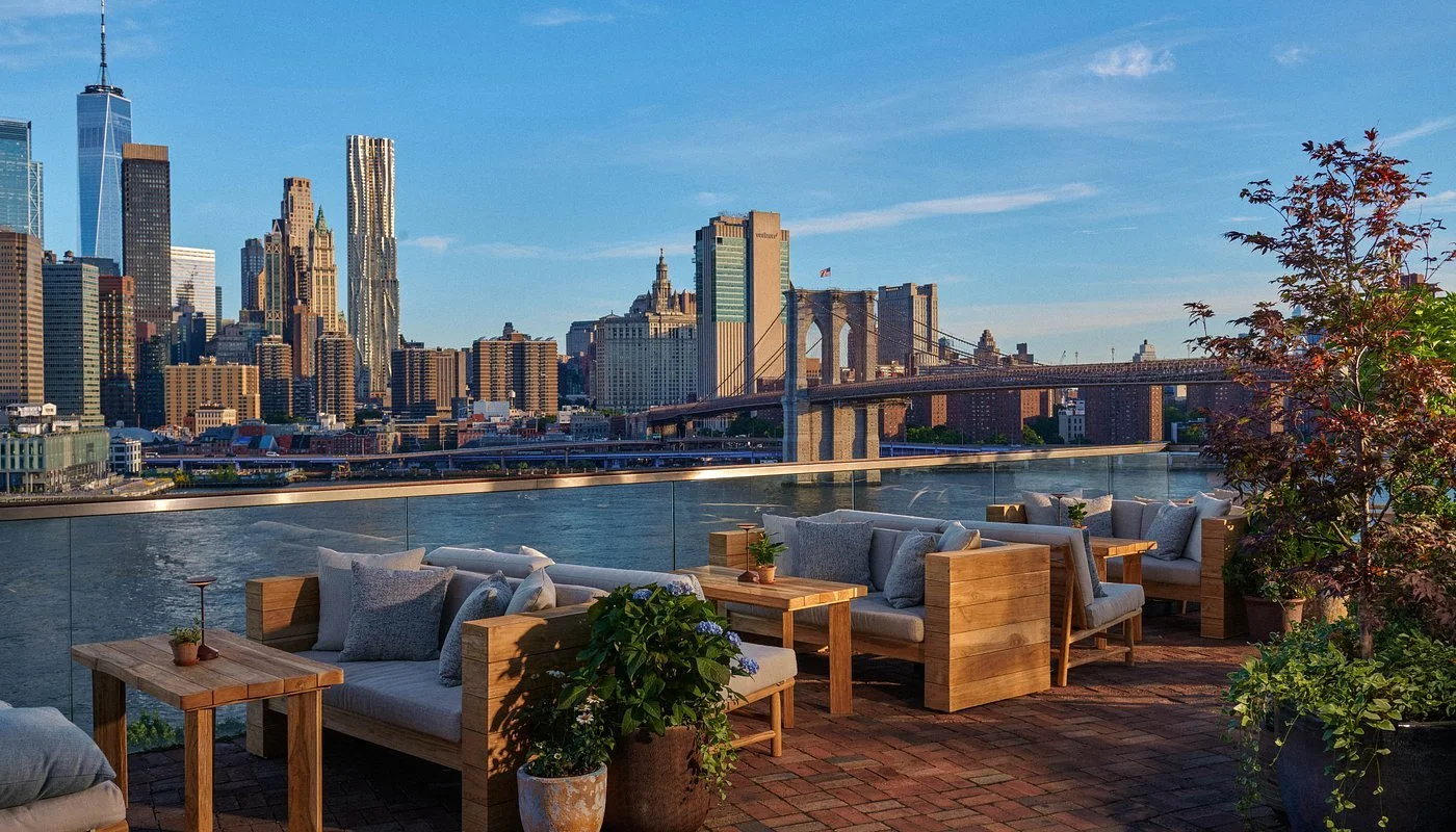 Manhattan skyline and BrooklynBridge view from Harriet's rooftop in Brooklyn