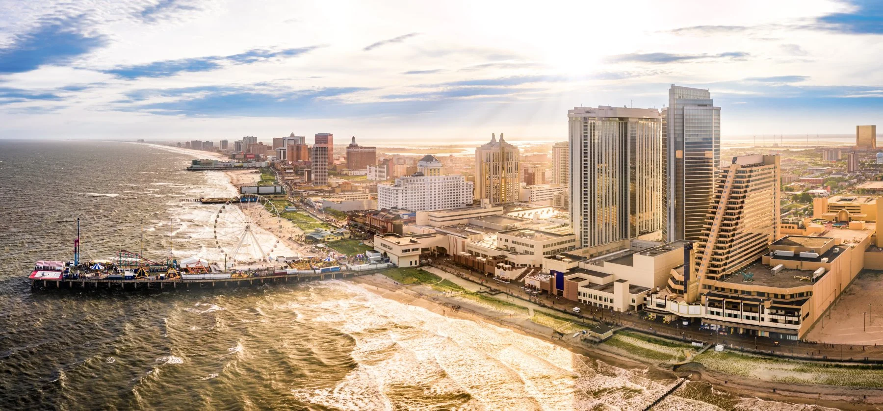 Atlantic City coastline aerial view showing casino buildings