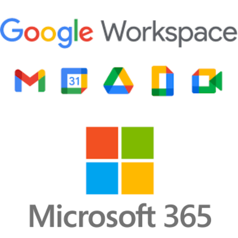 Google Workspace and Microsoft 365 logos displayed on a white background.