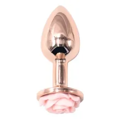 3.07'' Rose Gold Metal Anal Plug with Pink Rose