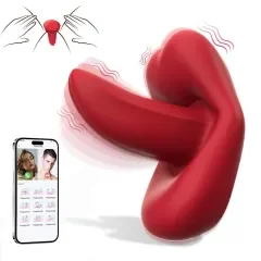 3.94" Red Rechargeable Waterproof App-Controlled Tongue-Licking Vibrator