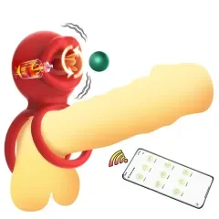 9-Mode App-Controlled Red Vibrating Cock Ring with Vibrating Tongue