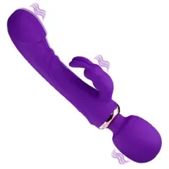 9.65" Purple Silicone 10-Mode Vibrator with Dual Stimulation Arm – Rechargeable Waterproof