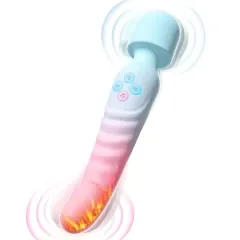 10-Speed Blue & Pink Waterproof Rechargeable Wand Massager with Heating Function