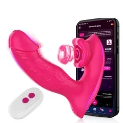 Magenta Waterproof Rechargeable Silicone Vibrating & Sucking Dual-Use Vibrator – 9 Modes, App & Remote Controlled
