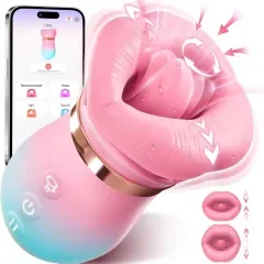 4.85'' Pink-Blue 5-in-1 Oral Vibrator – Rotating, Sucking, Tongue-Licking