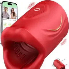 Inch Red 9-Speed App-Controlled Waterproof Rechargeable Silicone Tongue Male Masturbator