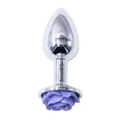 3.07'' Silver Metal Anal Plug with Purple Rose