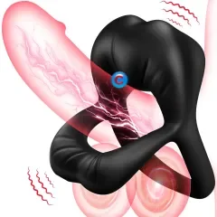9-Speed Black Rechargeable Silicone Vibrating Cock Ring