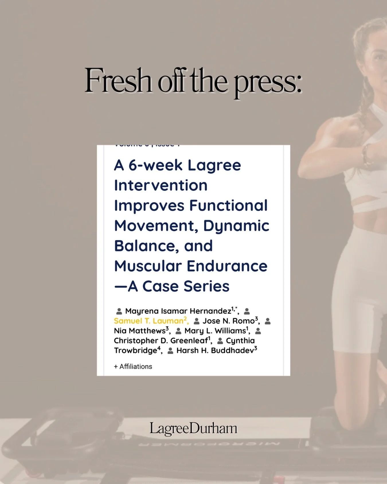 New research coming out stating that over just 6 weeks of Lagree Methodology there was an increase in functional movement screening scores! 

✨AKA Lagree isn&rsquo;t a fad. It&rsquo;s real, it&rsquo;s a proven science✨

(and as someone with a backgro