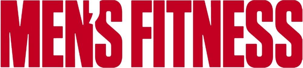 Large red text reads 'Men's Fitness' on a black background.