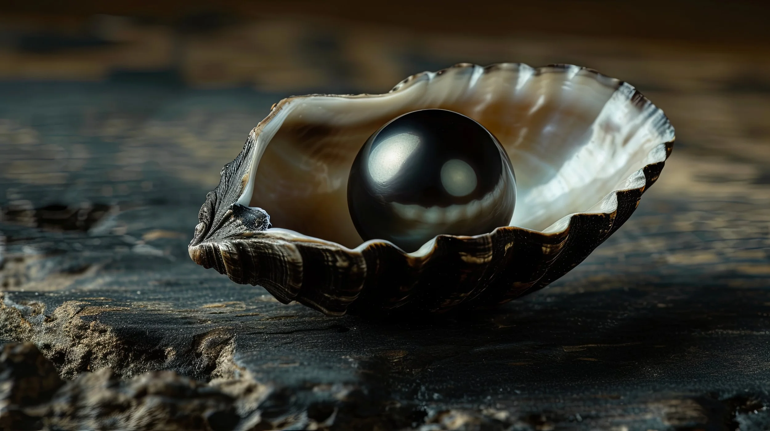 A lustrous black pearl resting in an oyster shell, the symbol of Black Pearl Private Markets