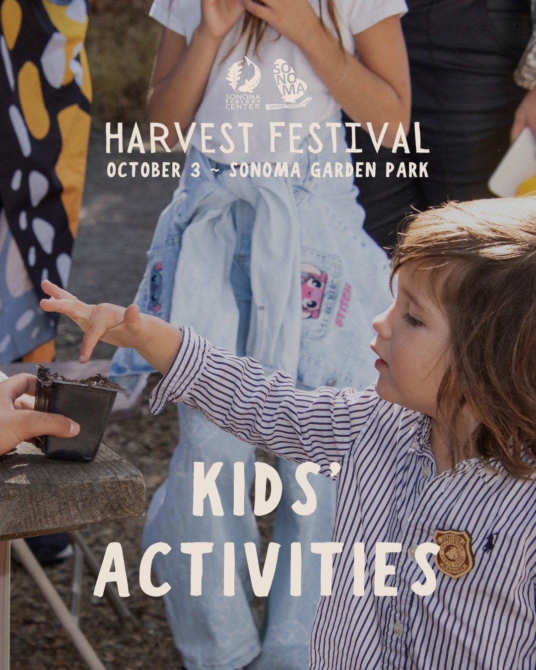 Let's talk about the KIDS' ZONE at the 2026 Harvest Festival! 🌻

All day long, 10:00 am-3:00 pm, children can explore the following activities throughout the garden:

~ Meet baby animals at Studdert Family Farm's Petting Zoo @studdertfamilyfarm 
~ M