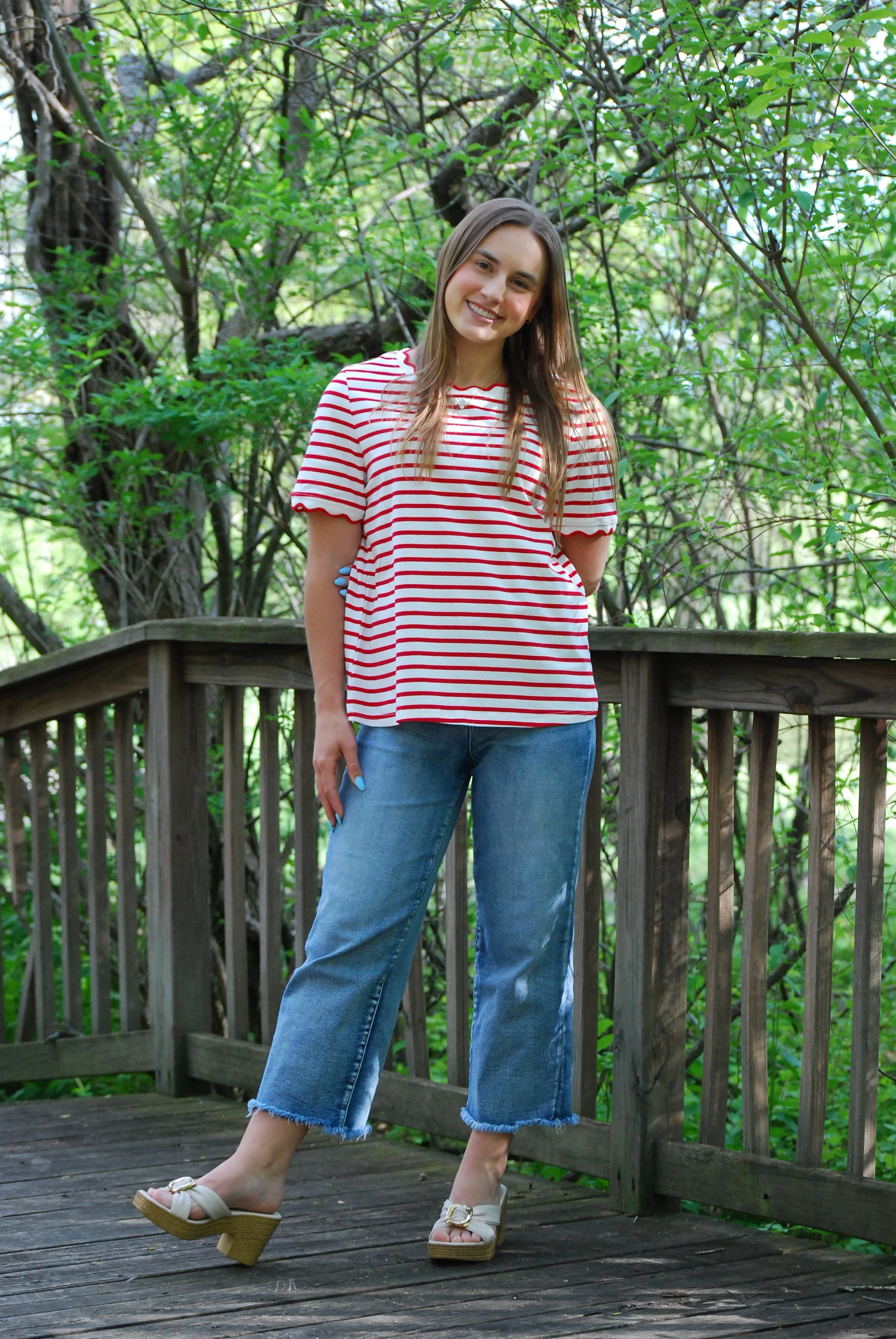 Red and White Scalloped Top