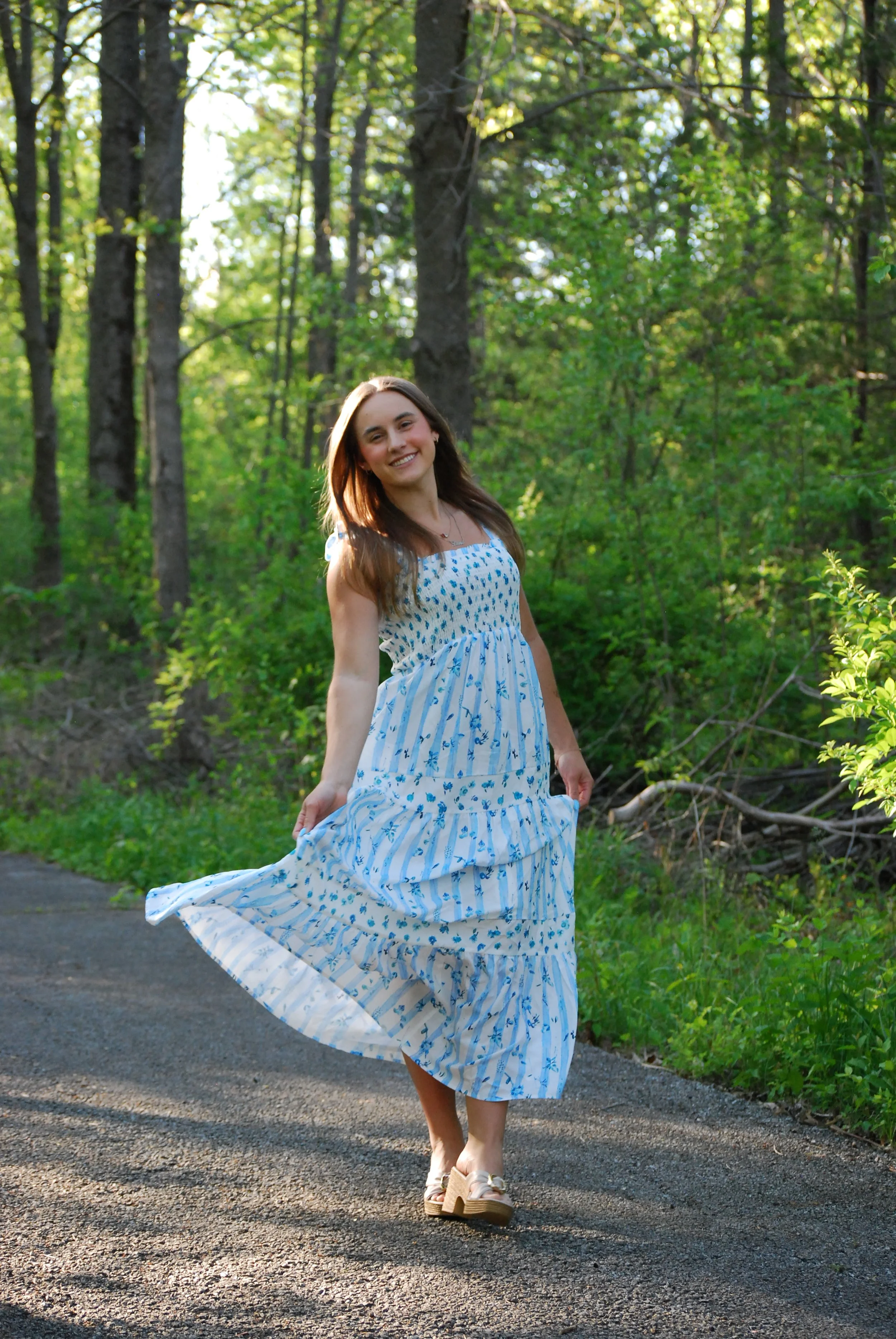 Sky Blue Floral A-Line Dress