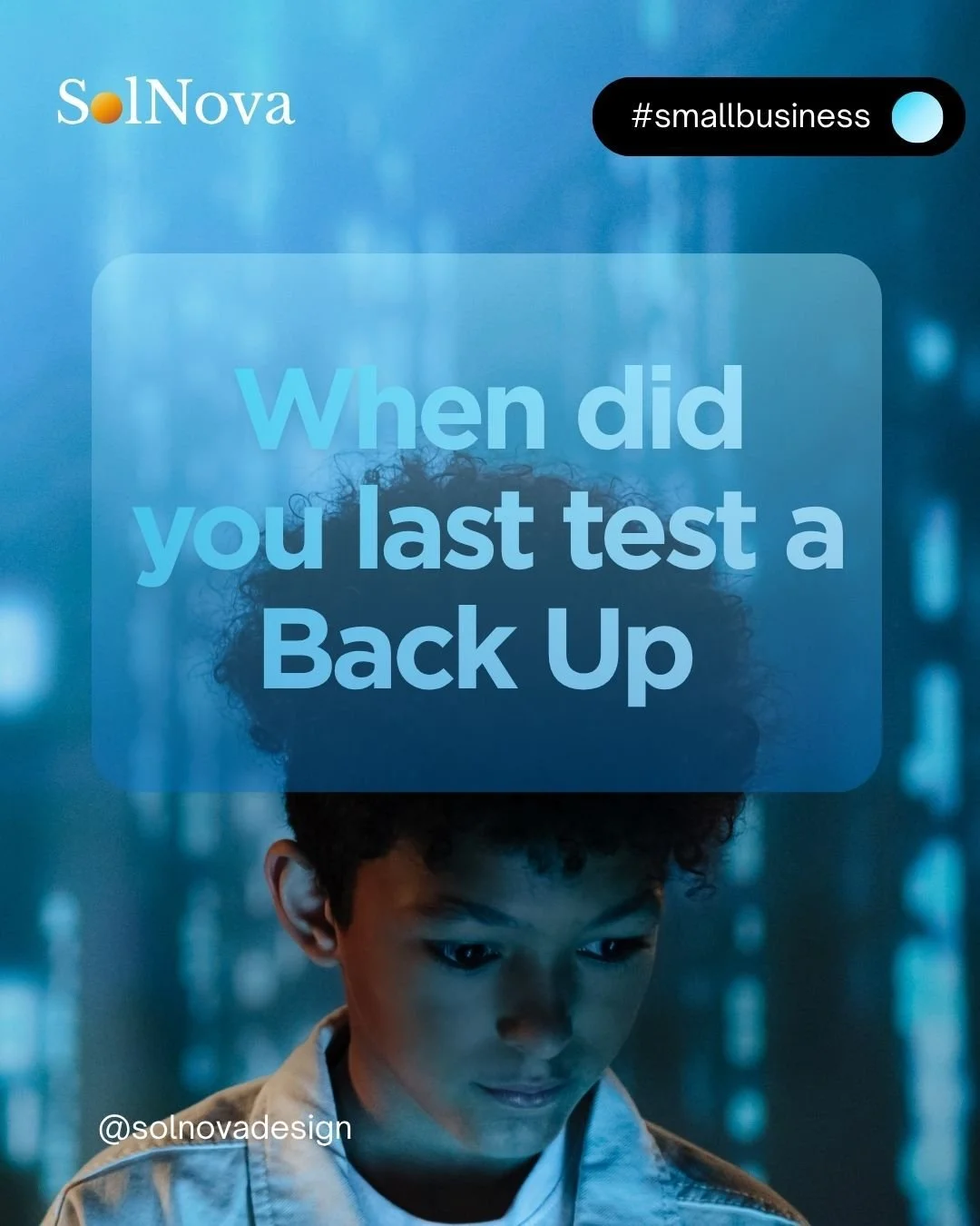 When is the last time you tested a back up?
A) This month
B) This year
C) Never
D) What&rsquo;s a test?

#BusinessContinuity #DataBackup #SmallBusiness #CyberSecurity #SolNova

A backup you&rsquo;ve never restored from is a guess, not a plan.