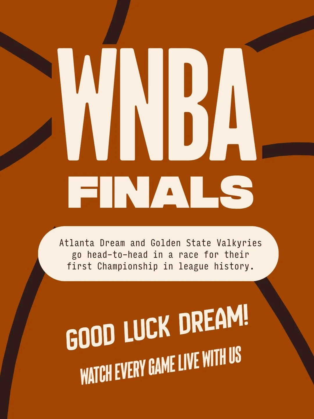 Atlanta Dream and Golden State Valkyries go head-to-head in a race for their first WNBA
Championship - and while history will be made whichever team wins, we&rsquo;re backing Dream. Naturally.

Game 1 tips off Saturday, October 17th at 3:30pm, and it