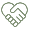 Illustration of two hands shaking in a heart shape.