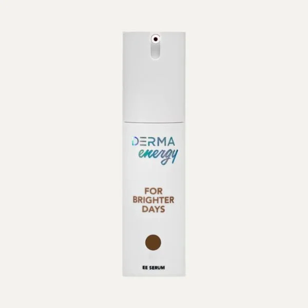 DERMA energy serum for brighter days in a white pump bottle